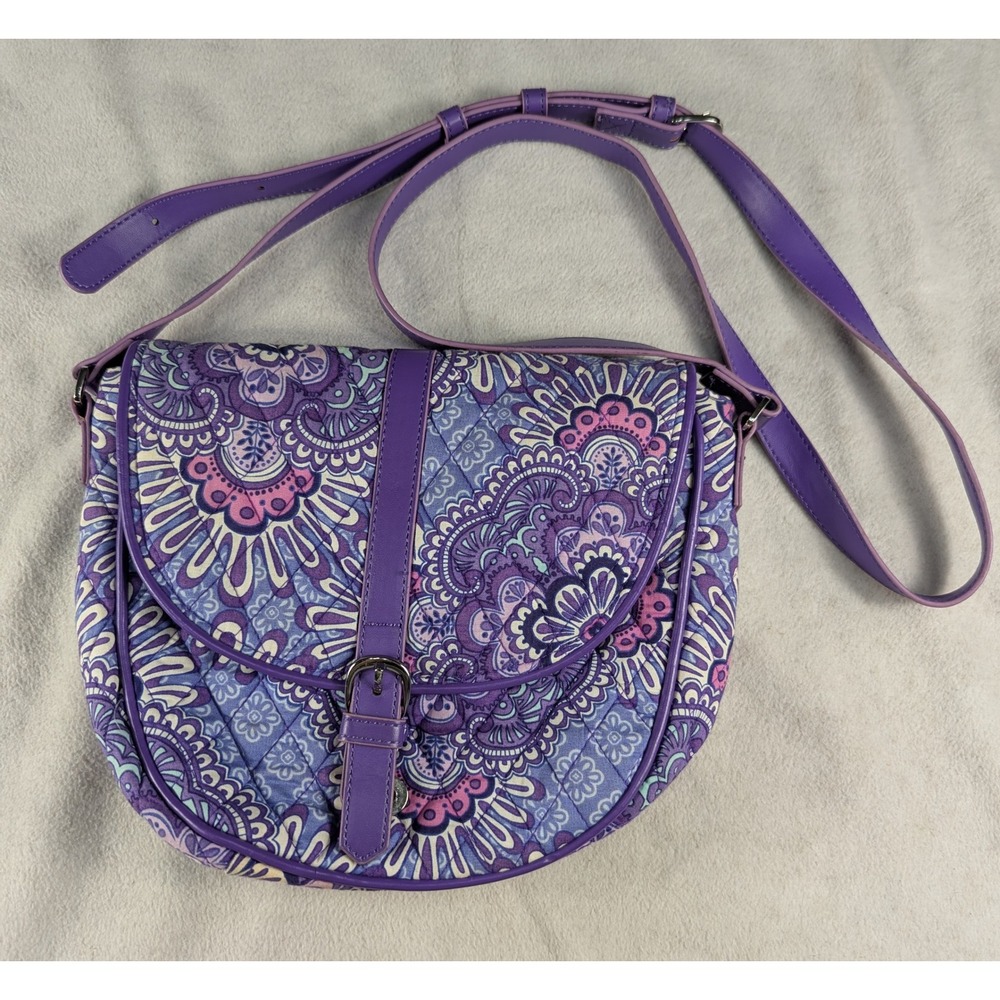 Vera Bradley Slim Saddlebag Purse Lilac Tapestry Pattern